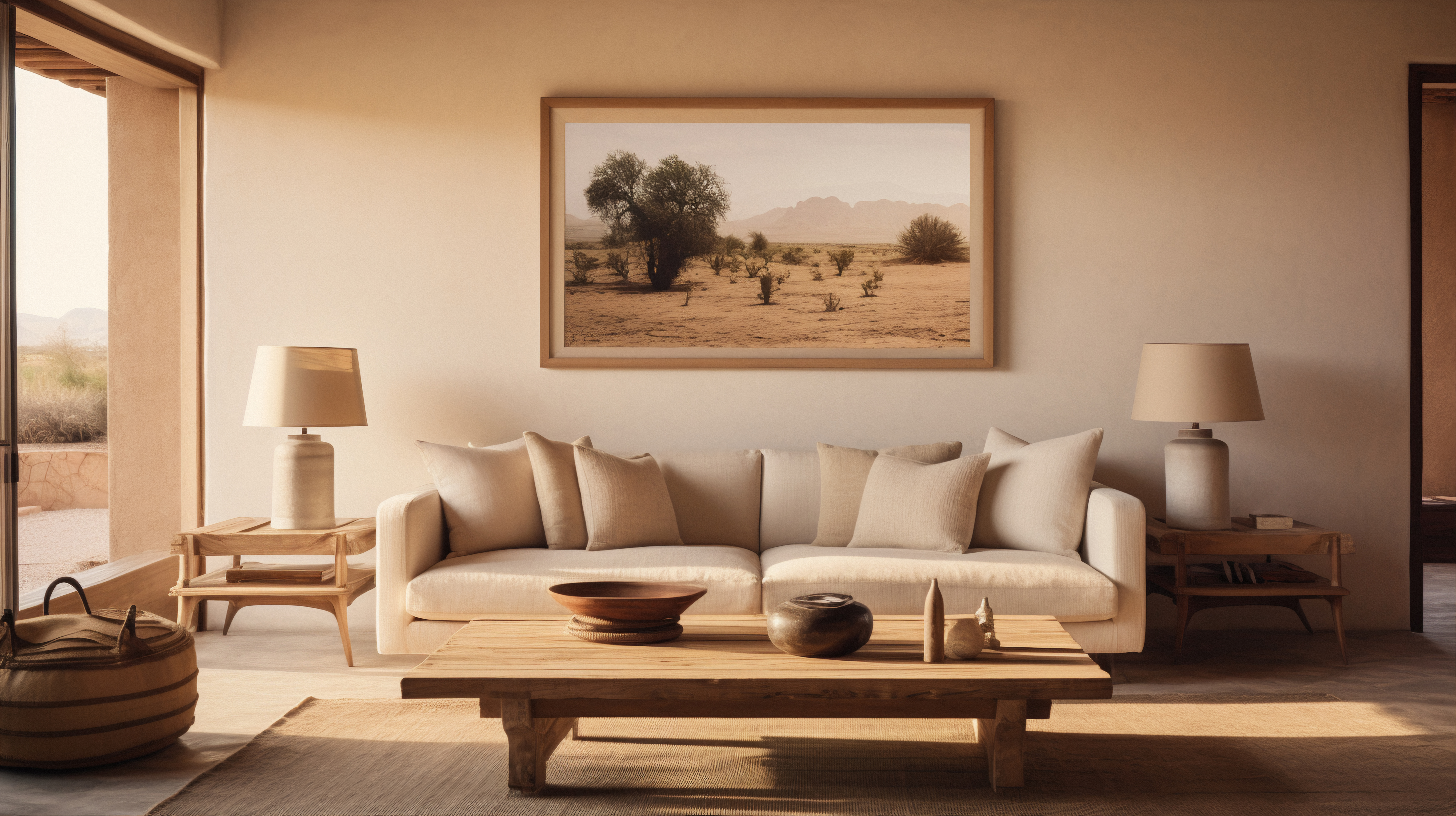 Sala em tons neutros gerado por IA