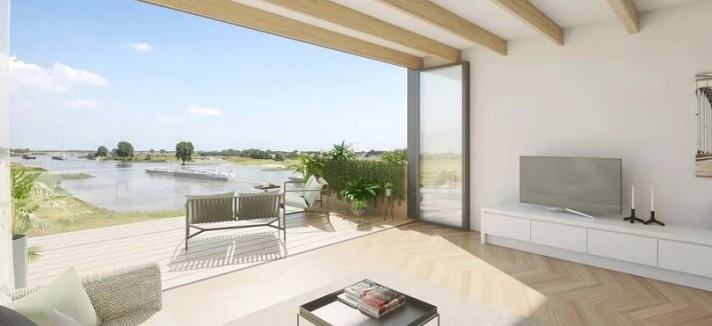 O interior das casas com vista para o rio Lek