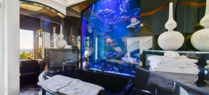 A casa de banho com aquário incluído