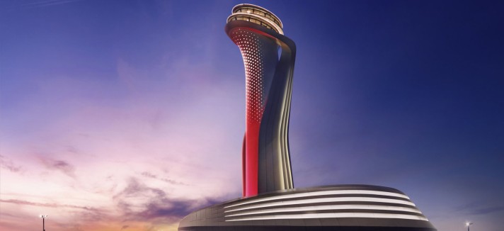 A torre de controlo em forma de tulipa