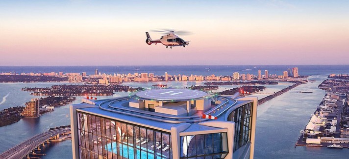 Um heliporto no terraço