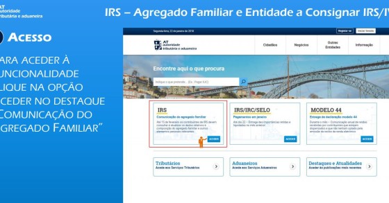 IRS: prazo para atualizar dados do agregado familiar termina a 15 de fevereiro