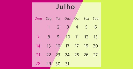 Calendário do mês de julho