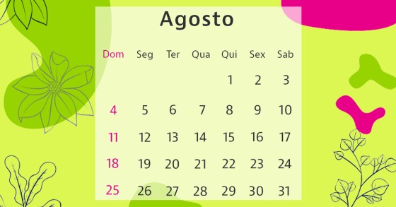Calendário do mês de agosto