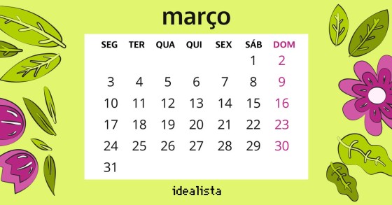 Calendário de março 