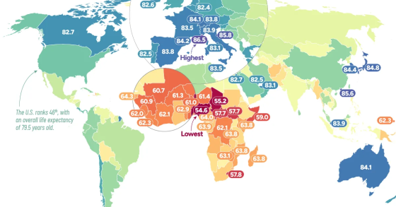 Países com maior esperança média de vida no mundo