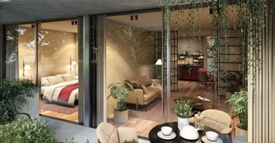 Casas com jardins em meio urbano