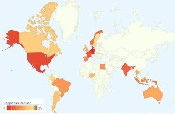 radiografia do dia: ranking da felicidade de vários países, no twitter