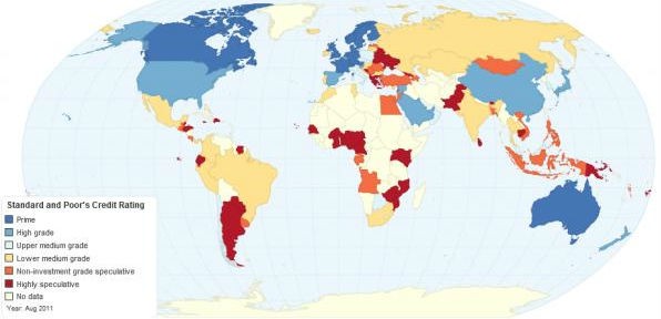 radiografia do dia: “rating” dos diferentes países após a decisão da s&p de baixar a nota da dívida dos eua