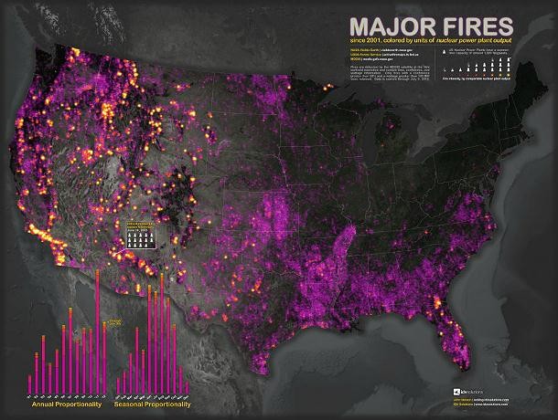 radiografia do dia: mapa dos maiores incêndios nos eua desde 2001