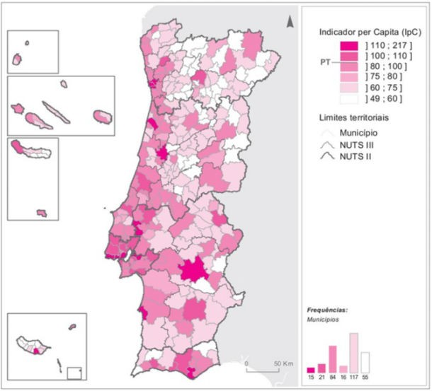 Fonte: INE Radiografia do dia: Indicador per capita do poder de compra no País por município, em 2011