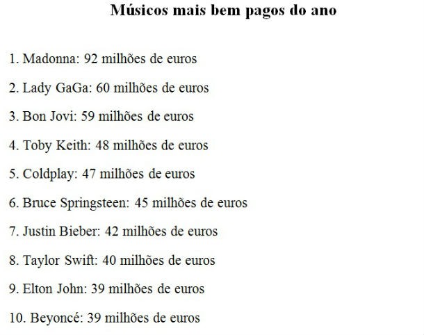 Radiografia do dia: Os dez artistas musicais mais bem pagos do mundo