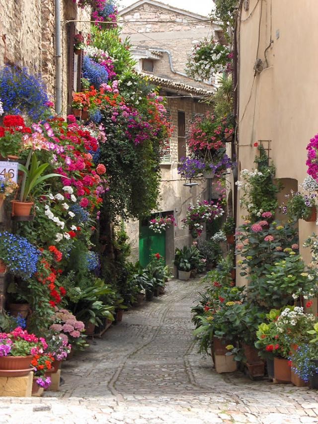 Rua em Spello, Itália