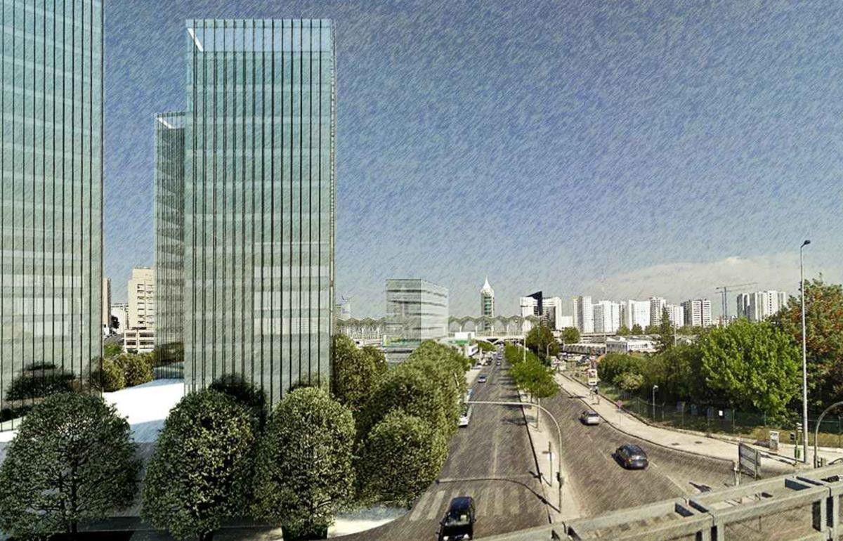 Futura torre de 92 metros à frente da Gare do Oriente em projeto - imagem divulgada pelo jornal Público.