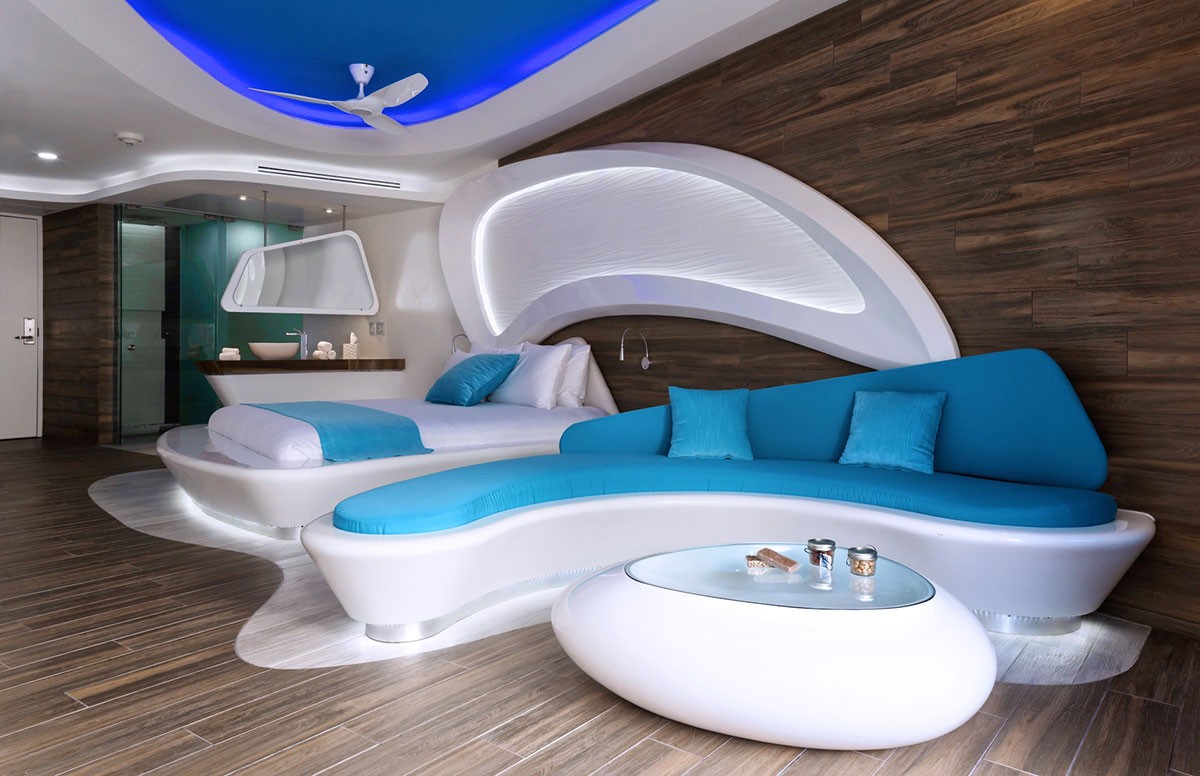 Uma suite em tons de azul