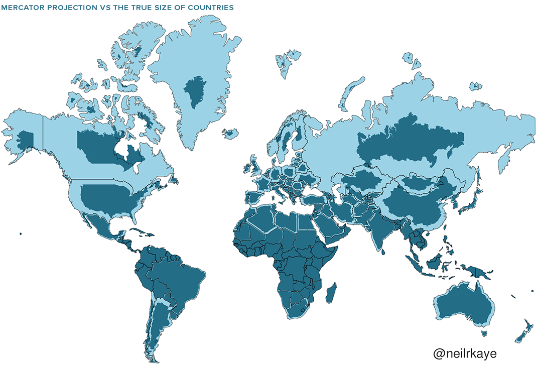 O tamanho real dos países em mapa