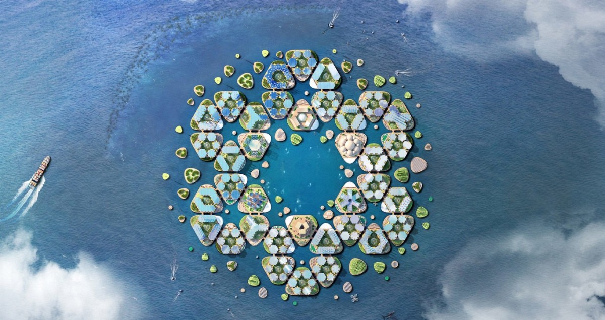 As plataformas hexagonais atracadas no fundo do oceano As plataformas hexagonais atracadas no fundo do oceano