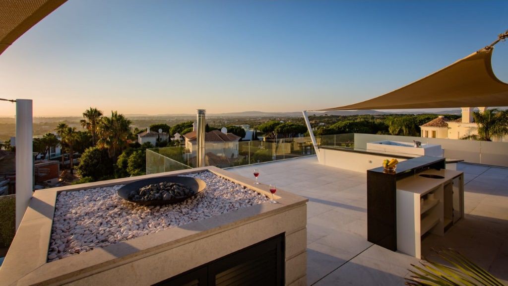 Chillout area on the rooftop with whirlpool and barbecue