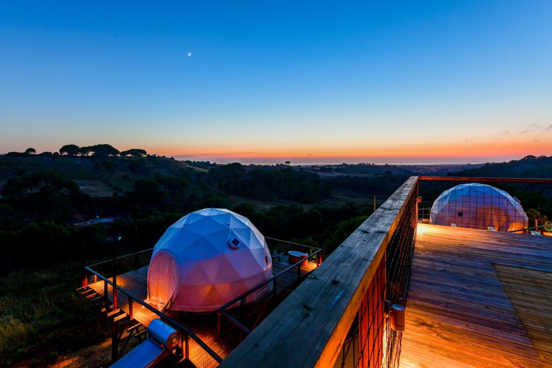 A view of the "mini houses" by night