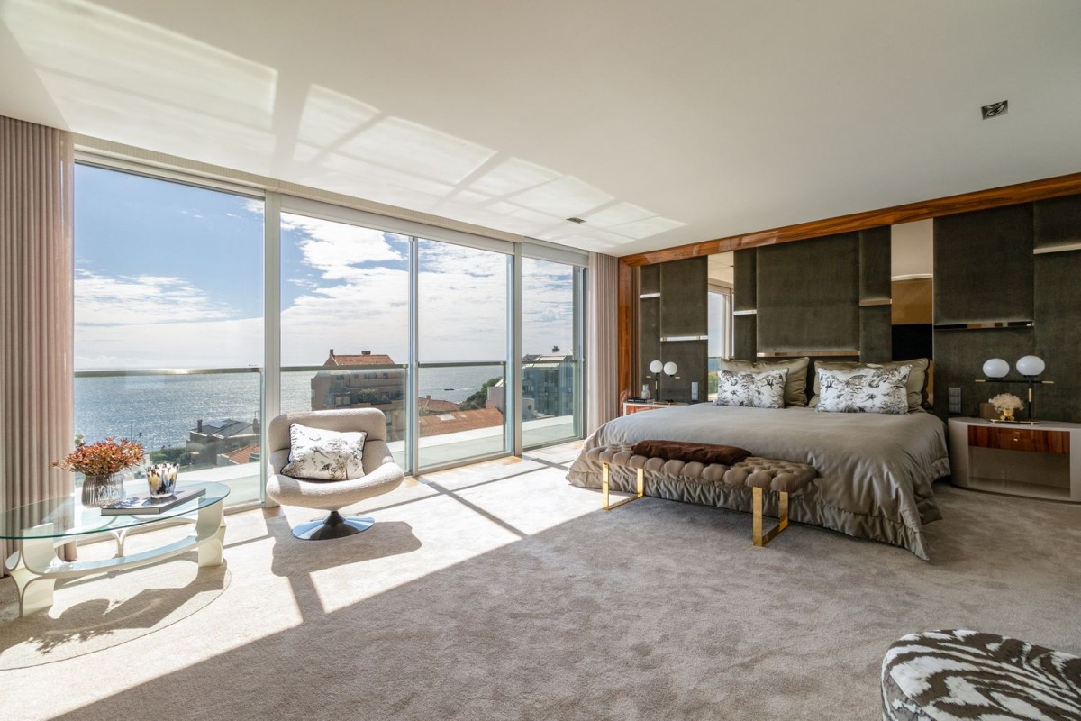 The spectacular master bedroom enjoys the best views in the apartment