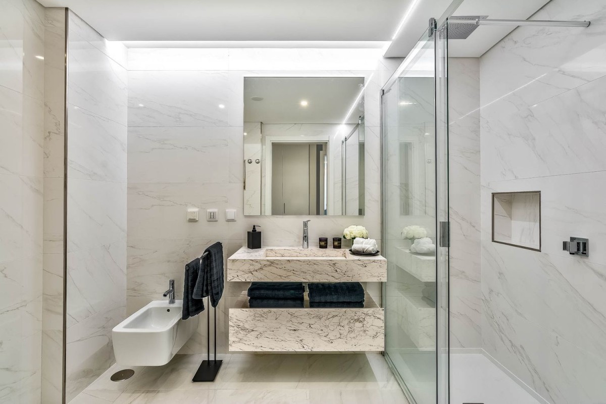 The bathrooms in the property are modern and chic