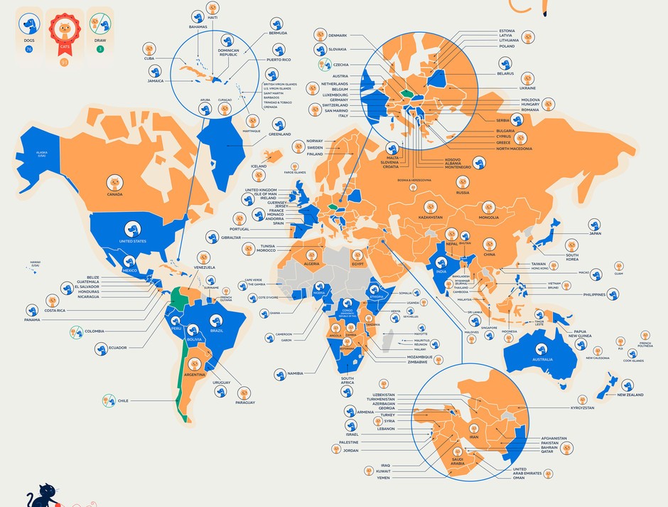 Cães ou gatos? Este mapa revela as preferências de cada país