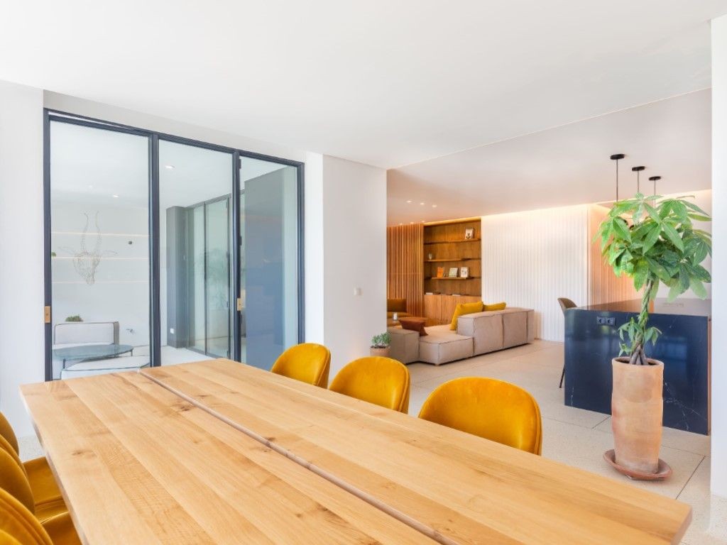 The main living and dining area is open plan