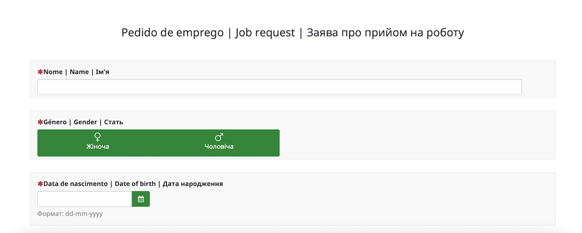 Formulário para ucranianos IEFP - Portugal for Ukraine