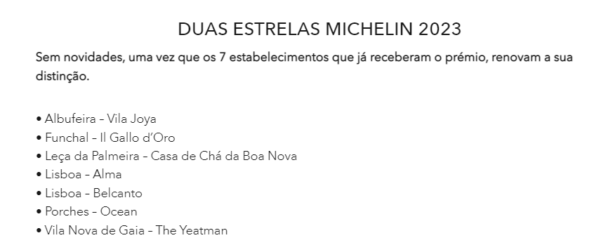 Restaurantes com duas estrelas Michelin em Portugal