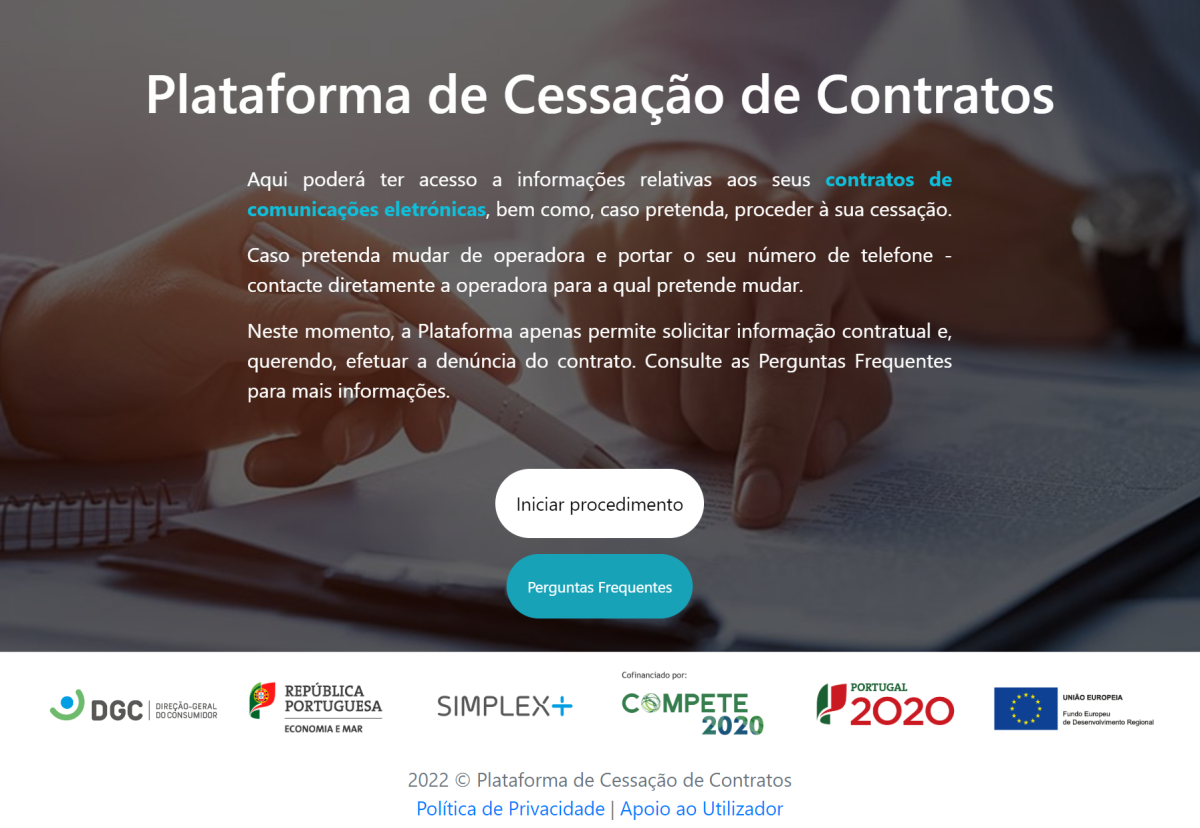Pagina incial plataforma cessão contratos