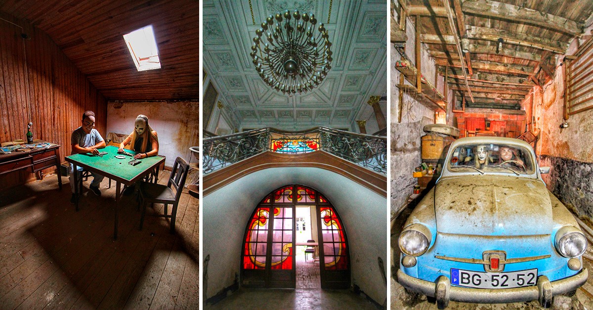 Casal de mascarados tira fotografias a edifícios abandonados