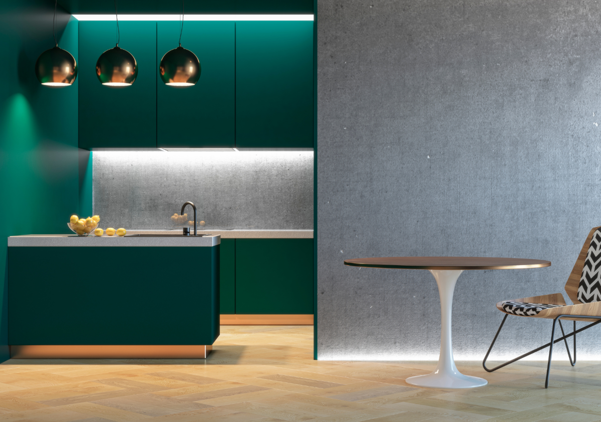 Ideias de backsplash para uma cozinha moderna: revestimento em resina