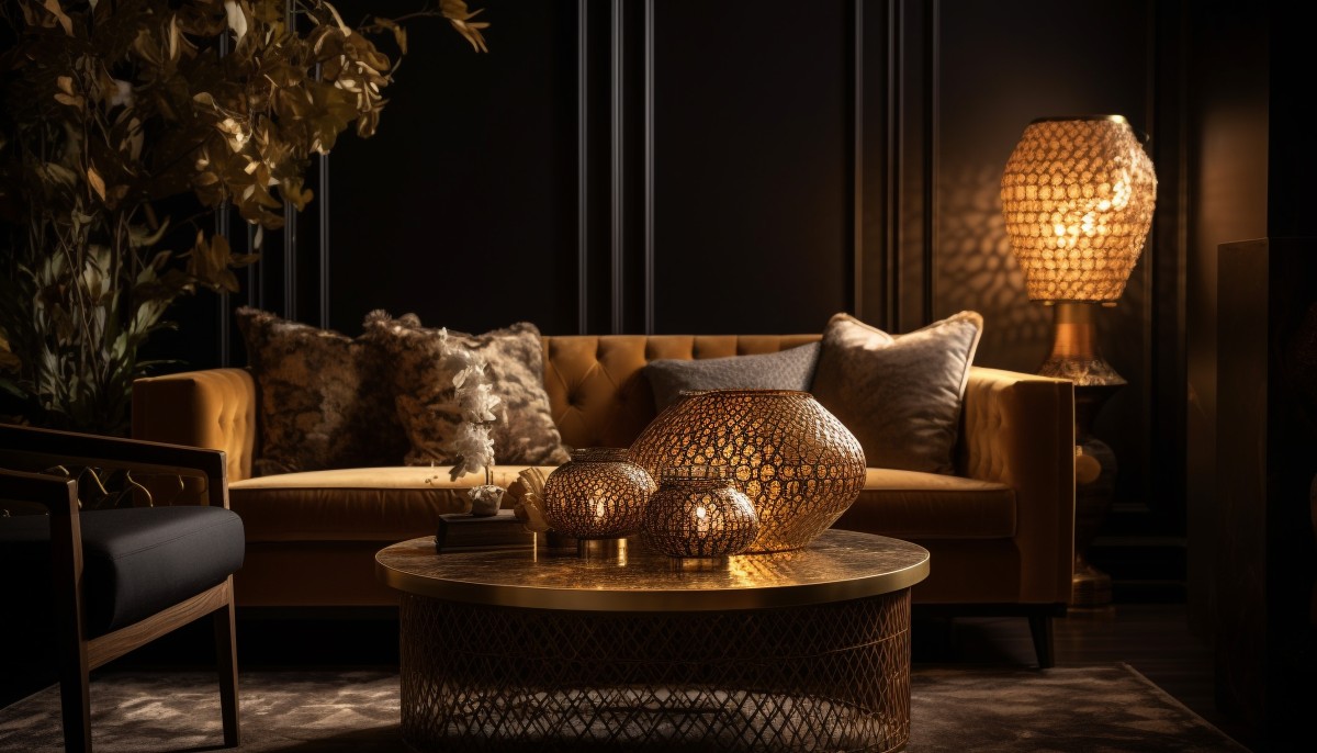 decorarea casei în tonuri aurii