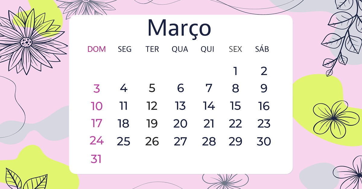 o mês do calendário de março