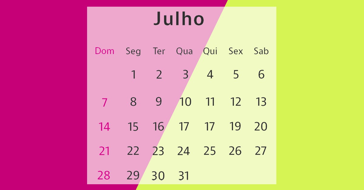 Calendário do mês de julho
