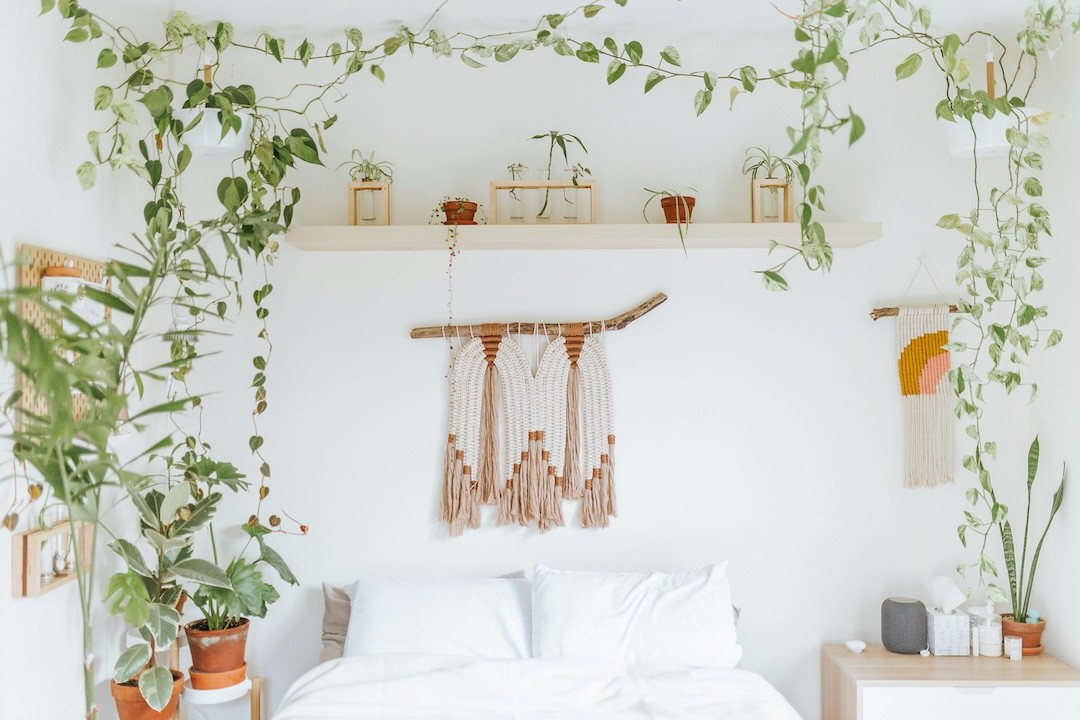 macramé no quarto de dormir