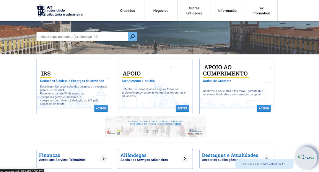 site do Portal das Finanças