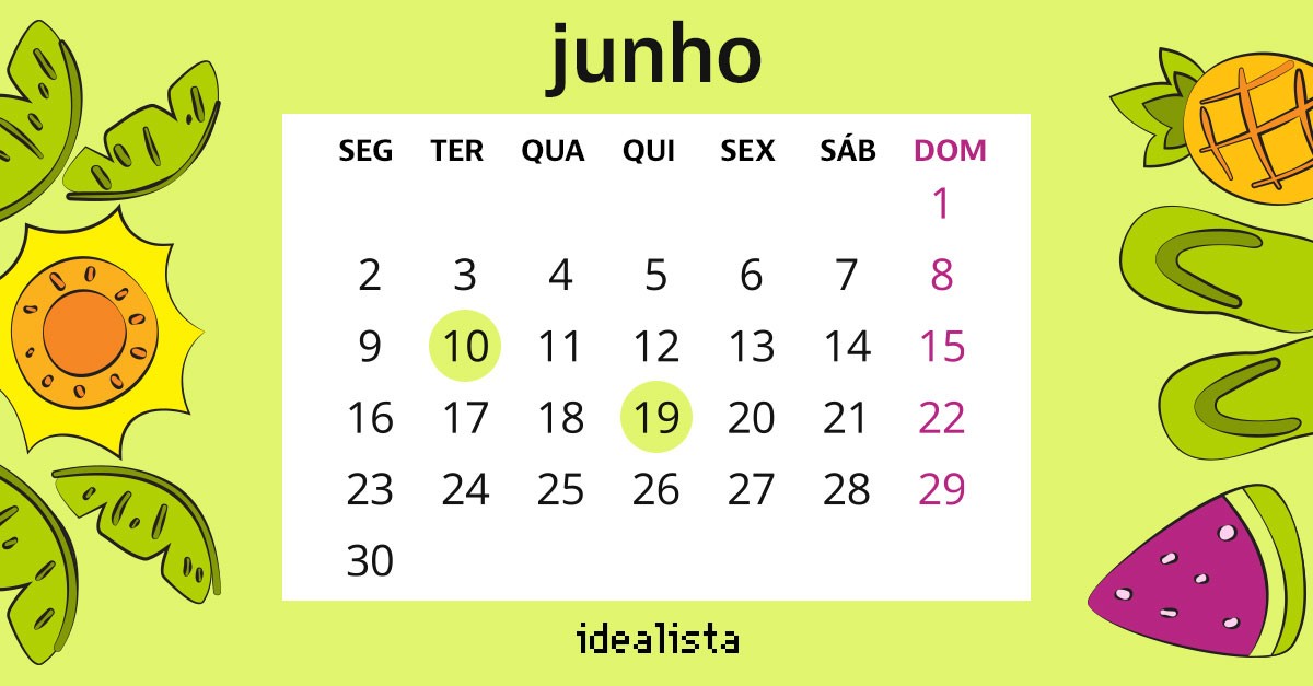 calendário de junho