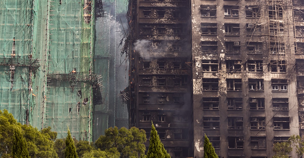 Prédios incendiados em Hong Kong