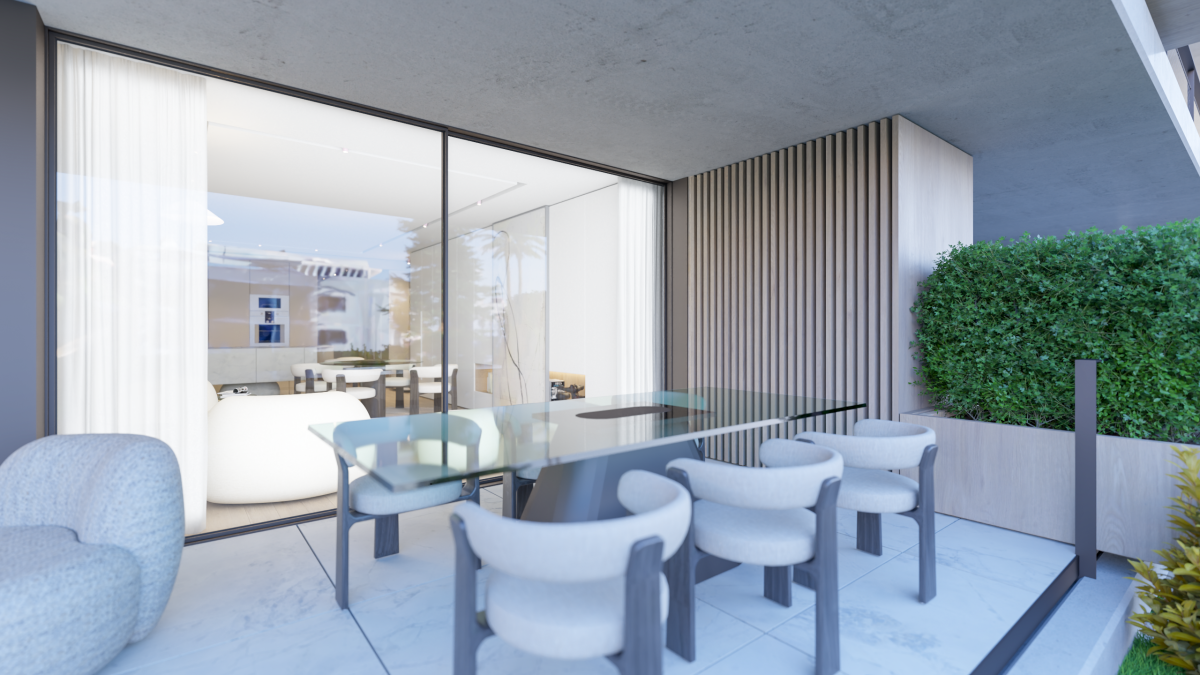 varanda e cozinha no Savoy Residence Gardens 