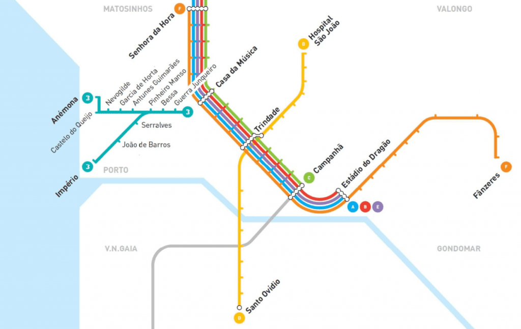mapa do metroBus do Porto