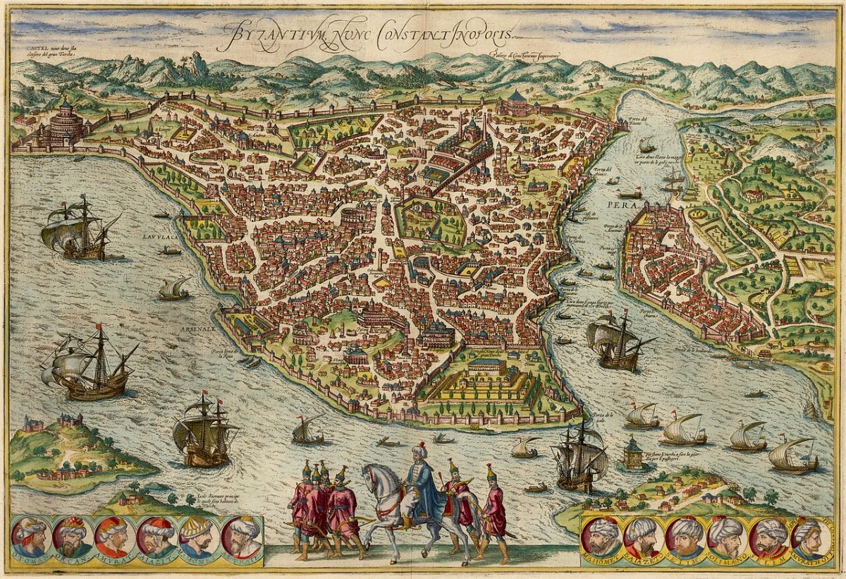 Vista de Constantinopla en la segunda mitad del siglo XVI en el Civitates orbis terrarum.