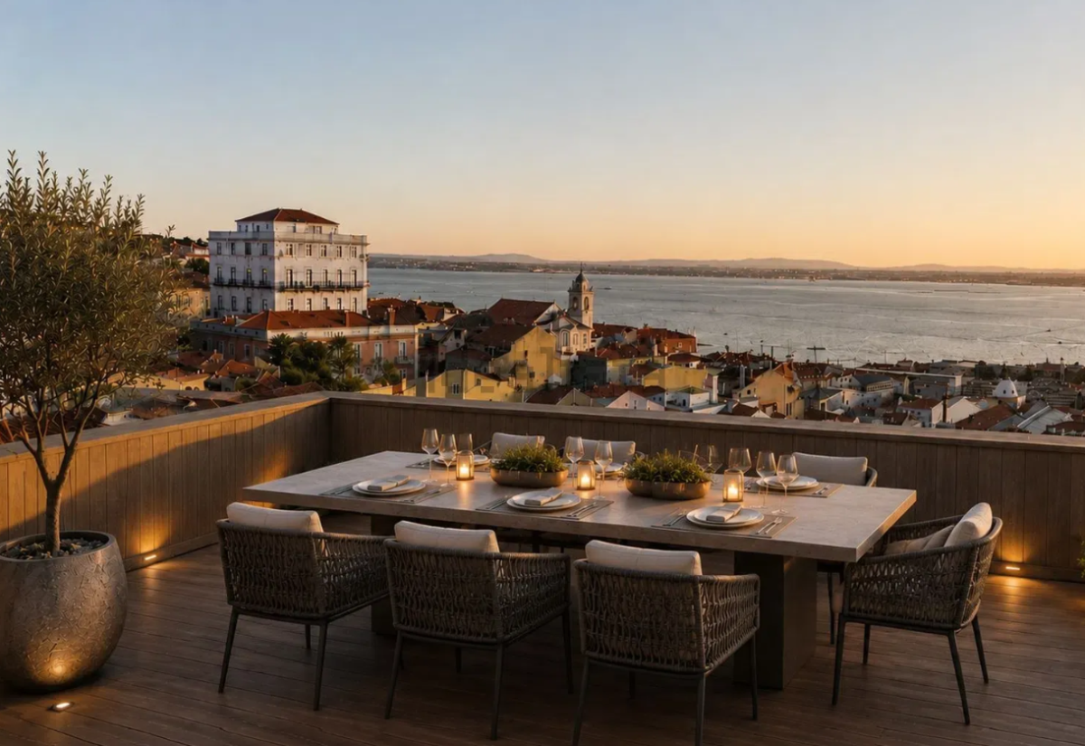 Terraço com vista para o rio