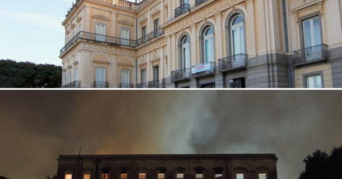 O antes e depois do Museu Nacional do Rio de Janeiro destruído pelo fogo