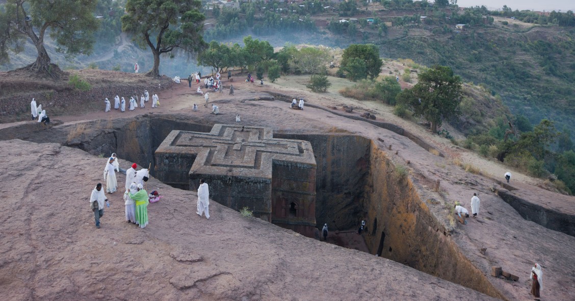 Biete Ghiorgis, iglesia excavada en la roca, Lalibela, Etiopía, 2012. 