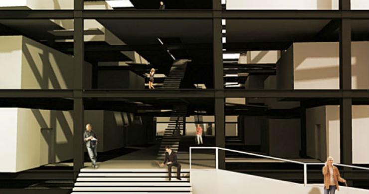 "a caixa" tem uma grande estrutura em metal com um pilar de dez em dez metros “shelter box”: a “caixa” do português que foi premiada num concurso mundial de arquitectura