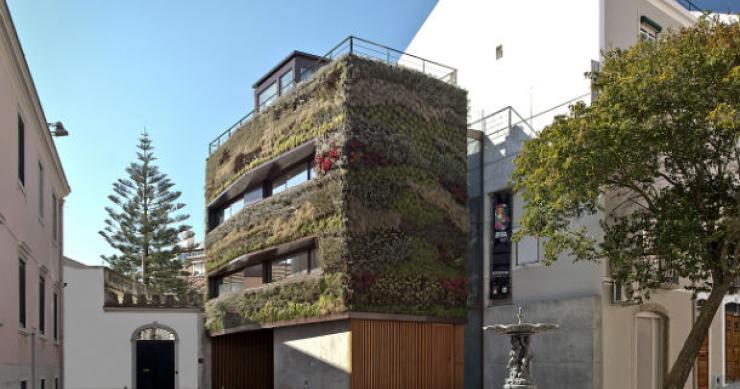 a casa está localizada na travessa do patrocínio, na lapa, lisboa (fonte: www.d3d.idesign.pt) uma casa que é um jardim vertical