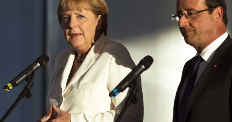 a chanceler alemã, angela merkel, e o presidente francês, françois hollande frança e alemanha chegam a acordo sobre união bancária na zona euro