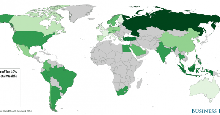 Radiografia do dia: Países em que a riqueza está nas mãos de apenas 10% da população