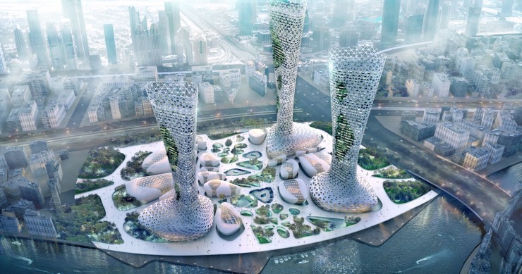 The Symbiotic Towers: os três arranha-céus que vão atenuar o calor do Dubai